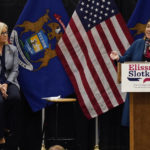 
              U.S. Rep. Elissa Slotkin, D-Mich., speaks as Rep. Liz Cheney, R-Wyo., listens during a campaign rally, Tuesday, Nov. 1, 2022, in East Lansing, Mich. Slotkin emphasized how a shared concern for a functioning democracy can unite Democrats and Republicans despite policy disagreements. (AP Photo/Carlos Osorio)
            