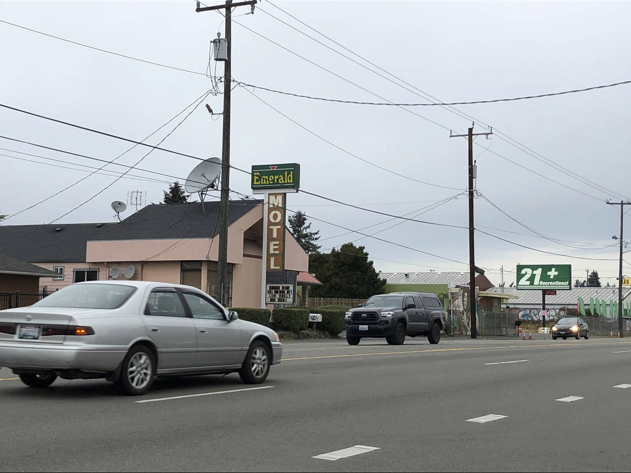 Cars drive by the Emerald Motel in North Seattle on Friday, Nov. 11, 2022. Prosecutors say a 20-yea...