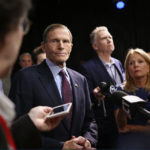 
              U.S. Sen. Richard Blumenthal, D-Conn., answers questions from the media after a debate in Rocky Hill, Conn., Wednesday, Nov. 2, 2022. (AP Photo/Jessica Hill)
            