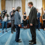 
              In this photo released by the Taiwan Presidential Office, Taiwan's President Tsai Ing-wen, center left, greets visiting British Trade Minister Greg Hands at the Presidential Office in Taipei, Taiwan on Wednesday, Nov. 9, 2022. President Tsai on Wednesday thanked British Trade Minister Hands for London's support for Taiwan after he became the latest foreign official to defy Chinese pressure and visit the self-ruled island democracy. (Taiwan Presidential Office via AP)
            