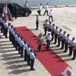 
              In this photo provided by the Philippine Coast Guard, U.S. Vice President Kamala Harris, center left, arrives for a vessel tour on board the Philippine Coast Guard BRP Teresa Magbanua (MRRV-9701) during her visit to Puerto Princesa, Palawan province, western Philippines on Tuesday, Nov. 22, 2022. Harris visited a western Philippines island province at the edge of the South China Sea on Tuesday to amplify America's support to its treaty ally and underline U.S. interest in freedom of navigation in the disputed waters, where it has repeatedly chastised China for belligerent actions. (Philippine Coast Guard via AP)
            