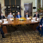 
              From left, President of the European Commission Ursula von der Leyen, Italian Prime Minister Giorgia Meloni, German Chancellor Olaf Scholz, French President Emmanuel Macron, Canadian Prime Minister Justin Trudeau, U.S. President Joe Biden, British Prime Minister Rishi Sunak, Spanish Prime Minister Pedro Sanchez, Netherlands Prime Minister Mark Rutte, Japanese Prime Minister Fumio Kishida and European Council President Charles Michel during a meeting of G7 and NATO leaders in Bali, Indonesia, Wednesday, Nov. 16, 2022. (Doug Mills/The New York Times via AP, Pool)
            