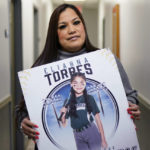 
              Sandra Torres, holds a photo of her daughter Eliahna, who was one of 19 students and two teachers killed in the school shooting in Uvalde, Texas, at her attorney's office, Monday, Nov. 28, 2022, in San Antonio, where she filed a federal lawsuit against the school district, police, city and the maker of the gun used in the slaying. The gun manufacturer claim filed with the group Everytown for Gun Safety is part of a new legal push nationally to hold firearms makers accountable in mass shootings despite federal laws that grant broad immunity by focusing on marketing. (AP Photo/Eric Gay)
            