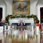 
              President Joe Biden, center, at the top of a meeting with congressional leaders to discuss legislative priorities for the rest of the year, Tuesday, Nov. 29, 2020, in the Roosevelt Room of the White House in Washington. From left are House Minority Leader Kevin McCarthy of Calif., Senate Majority Leader Chuck Schumer, of N.Y.,  Biden, House Speaker Nancy Pelosi of Calif., and Senate Minority Leader Mitch McConnell of Ky. (AP Photo/Andrew Harnik)
            