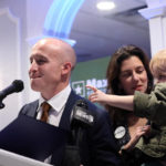 
              Democratic candidate for Congress Max Rose delivers his concession speech with his wife Leigh and son Miles by his side, as Democrats gather at the LiGreci's Staaten, Tuesday, Nov. 8, 2022, in the Staten Island borough of  New York. The lone Republican representative in New York City, Nicole Malliotakis, won her rematch with Democrat Max Rose in a district consisting of Staten Island and a slice of Brooklyn.(Jan Somma-Hammel/Staten Island Advance via AP)
            
