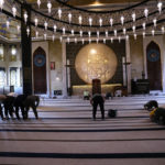 
              Men pray at Katara "blue" mosque, in Doha, Qatar, Thursday, Nov. 24, 2022. (AP Photo/IJorge Saenz)
            