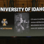
              FILE - A photo and the names of four University of Idaho students who were killed over the weekend at a residence near campus are displayed during a moment of silence, Nov. 16, 2022, before an NCAA college basketball game in Moscow, Idaho. Investigators have yet to name a suspect in the stabbing deaths of four University of Idaho students who were found dead in a home near campus last month. But would-be armchair detectives and internet sleuths have come up with several of their own, the conclusions often based on conjecture and rumor. (AP Photo/Ted S. Warren, File)
            
