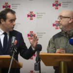 
              French Defense Minister Sebastien Lecornu, left, and his Ukrainian counterpart Oleksii Reznikov speak during a joint press conference in Kyiv, Ukraine, Wednesday, Dec. 28, 2022. (AP Photo/Efrem Lukatsky)
            