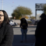 
              Pamela Browning, who has a loved one in a Nevada prison camp, speaks to reporters during a news conference outside the Nevada Department of Corrections Casa Grande Transitional Housing Center, Friday, Dec. 9, 2022 in Las Vegas. A group, including members of prison reform organization Return Strong, gathered to support the inmates at Ely State Prison who are on a hunger strike over what they say are abusive and violent conditions there. (Ellen Schmidt/Las Vegas Review-Journal via AP)
            