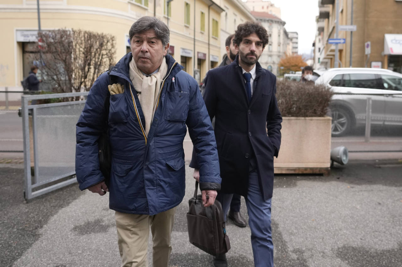 Lawyers for Maria Dolores Colleoni, wife of former MEP Antonio Panzieri, Angelo De Riso, left, and ...