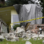 
              A home damaged by an earthquake can be seen in Rio Dell, Calif., Tuesday, Dec. 20, 2022. A strong earthquake shook a rural stretch of Northern California early Tuesday, jolting residents awake, cutting off power to thousands of people, and damaging some buildings and a roadway, officials said.  (AP Photo/Godofredo A. Vásquez)
            