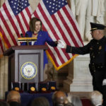
              Speak of the House Nancy Pelosi of Calif., steps on stage during a Congressional Gold Medal ceremony honoring law enforcement officers who defended the U.S. Capitol on Jan. 6, 2021, in the U.S. Capitol Rotunda in Washington, Tuesday, Dec. 6, 2022. (AP Photo/Carolyn Kaster)
            
