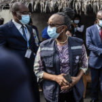 
              Dr. Matshidiso Moeti, the first woman to lead the the World Health Organization's regional Africa office, joins Congo's health minister Gilbert Mokoki on a field trip in Brazzaville, Congo, Wednesday, Feb. 9, 2022. Elections, coups, disease outbreaks and extreme weather are some of the main events that occurred across Africa in 2022.  Experts say the climate crisis is hitting Africa “first and hardest.” Kevin Mugenya, a senior food security advisor for Mercy Corps said the continent of 54 countries and 1.3 billion people is facing “a catastrophic global food crisis” that “will worsen if actors do not act quickly.”  (AP Photo/Moses Sawasawa)
            