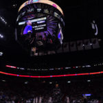 
              Brittney Griner is welcomed home on a large screen during the first half of an NBA basketball game between the Miami Heat and the Los Angeles Clippers, Thursday, Dec. 8, 2022, in Miami. Griner was released from a Russian prison in a prisoner swap earlier in the day. (AP Photo/Wilfredo Lee)
            