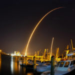 
              This time exposure photo taken with a fisheye lens shows a SpaceX Falcon 9 rocket, with a payload including two lunar rovers from Japan and the United Arab Emirates, launching from Launch Complex 40 at the Cape Canaveral Space Force Station in Cape Canaveral, Fla., Sunday, Dec. 11, 2022, as seen from the deck of Grills Seafood Deck at Port Canaveral. (Malcolm Denemark/Florida Today via AP)
            