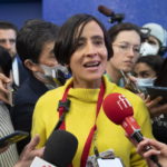 
              Maria Susana Muhamad Gonzalez, Environment Minister of Colombia speaks to reporters at the COP15, the UN Biodiversity Conference, in Montreal, Sunday, Dec. 18, 2022. (Graham Hughes/The Canadian Press via AP)
            