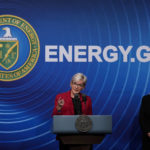 Secretary of Energy Jennifer Granholm, joined at right by Arati Prabhakar, the president's science adviser, announces a major scientific breakthrough in fusion research that was made at the Lawrence Livermore National Laboratory in California, during a news conference at the Department of Energy in Washington, Tuesday, Dec. 13, 2022. (AP Photo/J. Scott Applewhite)