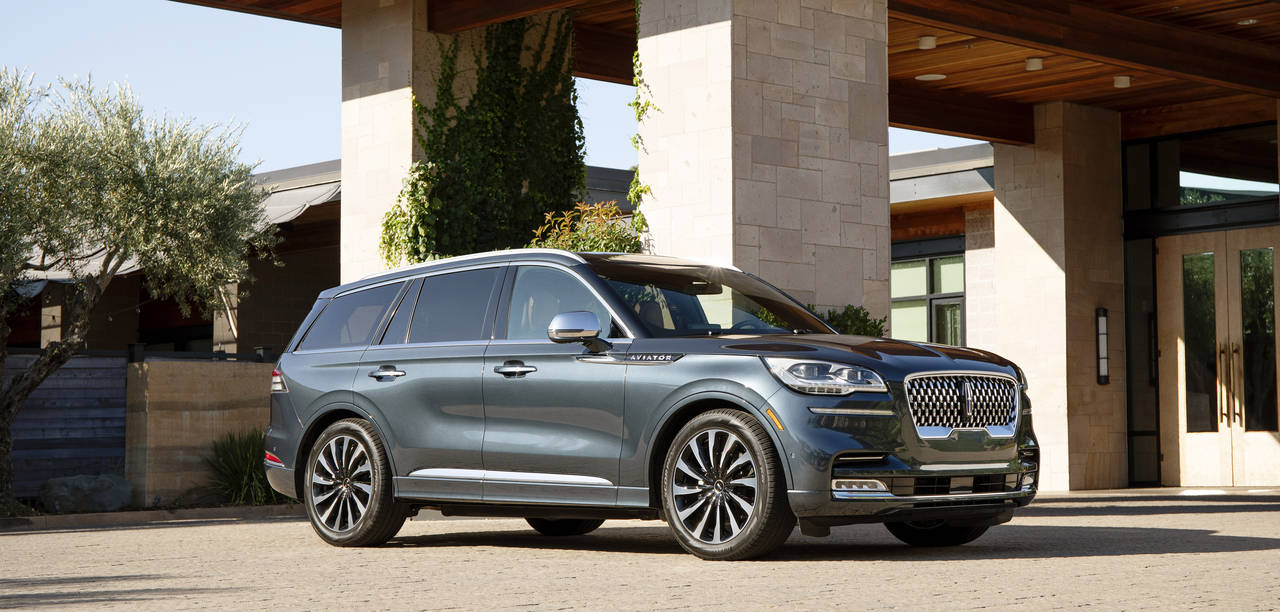 This photo provided by Ford Motor Co. shows the 2023 Lincoln Aviator, a three-row luxury midsize SU...
