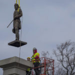 
              The bronze statue of Lieutenant General A.P. Hill is removed from its pedestal on Monday Dec. 12, 2022 in Richmond, Va. (AP Photo/John C. Clark)
            