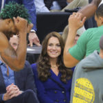 
              Britain's Prince William, and Kate, Princess of Wales, attend an NBA basketball game between the Boston Celtics and the Miami Heat in Boston, Wednesday, Nov. 30, 2022. (Brian Snyder/Pool Photo via AP)
            