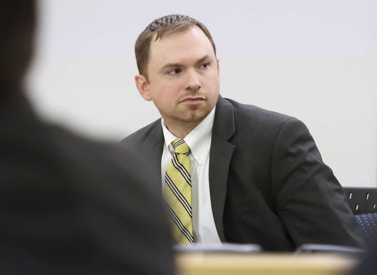 Aaron Dean looks towards the gallery before the continuation of the punishment phase of his trial o...