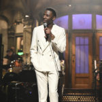 
              This image released by NBC shows host Jerrod Carmichael during his monologue on "Saturday Night Live."  Carmichael will host next month’s Golden Globe Awards. (Will Heath/NBC via AP)
            