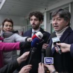 Lawyers Angelo De Riso, right, and Nicola Colli answer to reporters after a preliminary hearing in Brescia for the daughter of former MEP Antonio Panzieri, Silvia Panzeri, allegedly involved in EU legislature lobby scandal. Panzeri, 38, is the daughter of ex-EU deputy Antonio Panzeri, who has been arrested in Brussels with three other suspects, and Maria Dolores Colleoni, whom Italian judges a day earlier ordered turned over to Belgian authorities on an arrest warrant that cited her role in managing gifts from Qatar and Morocco. Antonio Panzeri and three other people were charged Dec. 9 with corruption, participation in a criminal group and money laundering. (AP Photo/Luca Bruno)