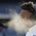 
              Chicago Bears running back Khalil Herbert (24) warms up before an NFL football game against the Buffalo Bills in Chicago, Saturday, Dec. 24, 2022. (AP Photo/Nam Y. Huh)
            