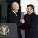
              President Joe Biden welcomes French President Emmanuel Macron during a State Arrival Ceremony on the South Lawn of the White House in Washington, Thursday, Dec. 1, 2022. (AP Photo/Patrick Semansky)
            