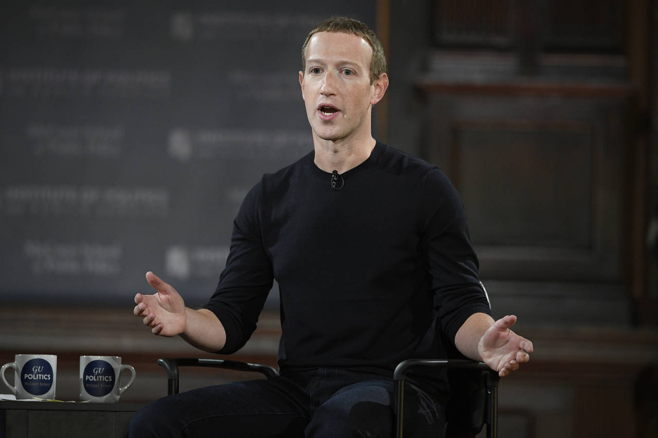 FILE - Mark Zuckerberg speaks at Georgetown University, on Oct. 17, 2019, in Washington. Zuckerberg...