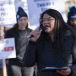 
              Rep. Rashida Tlaib, D-Mich. speaks during a rail union workers rally near the Capitol in Washington, Tuesday, Dec. 13, 2022. ( AP Photo/Jose Luis Magana)
            