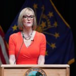 
              FILE - Lt. Gov. Suzanne Crouch speaks after being sworn in during an inaugural ceremony at the Indiana State Museum, Monday, Jan. 11, 2021, in Indianapolis. Crouch formally started her 2024 campaign for governor on Monday, Dec. 12, 2022, and said she would not shy away from Republican Gov. Eric Holcomb's record despite discontent among many conservatives over his COVID-19 policies and other actions. (AP Photo/Darron Cummings, File)
            
