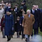 
              King Charles III, centre, and Camilla, the Queen Consort lead the Royal Family as they arrive to attend the Christmas day service at St Mary Magdalene Church in Sandringham in Norfolk, England, Sunday, Dec. 25, 2022. (AP Photo/Kirsty Wigglesworth)
            