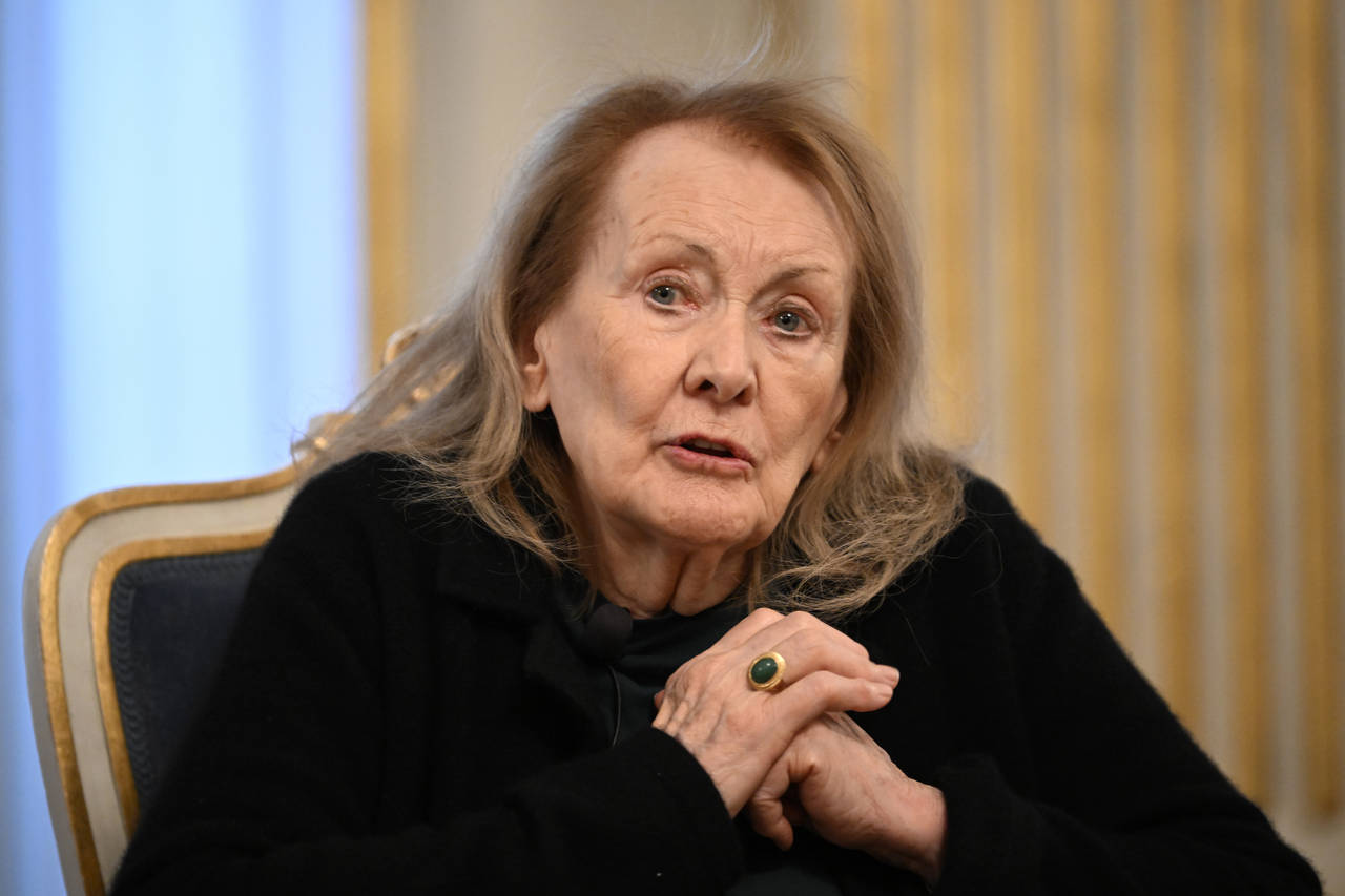 French writer Annie Ernaux, winner of the 2022 Nobel Prize in Literature, attends a press conferenc...