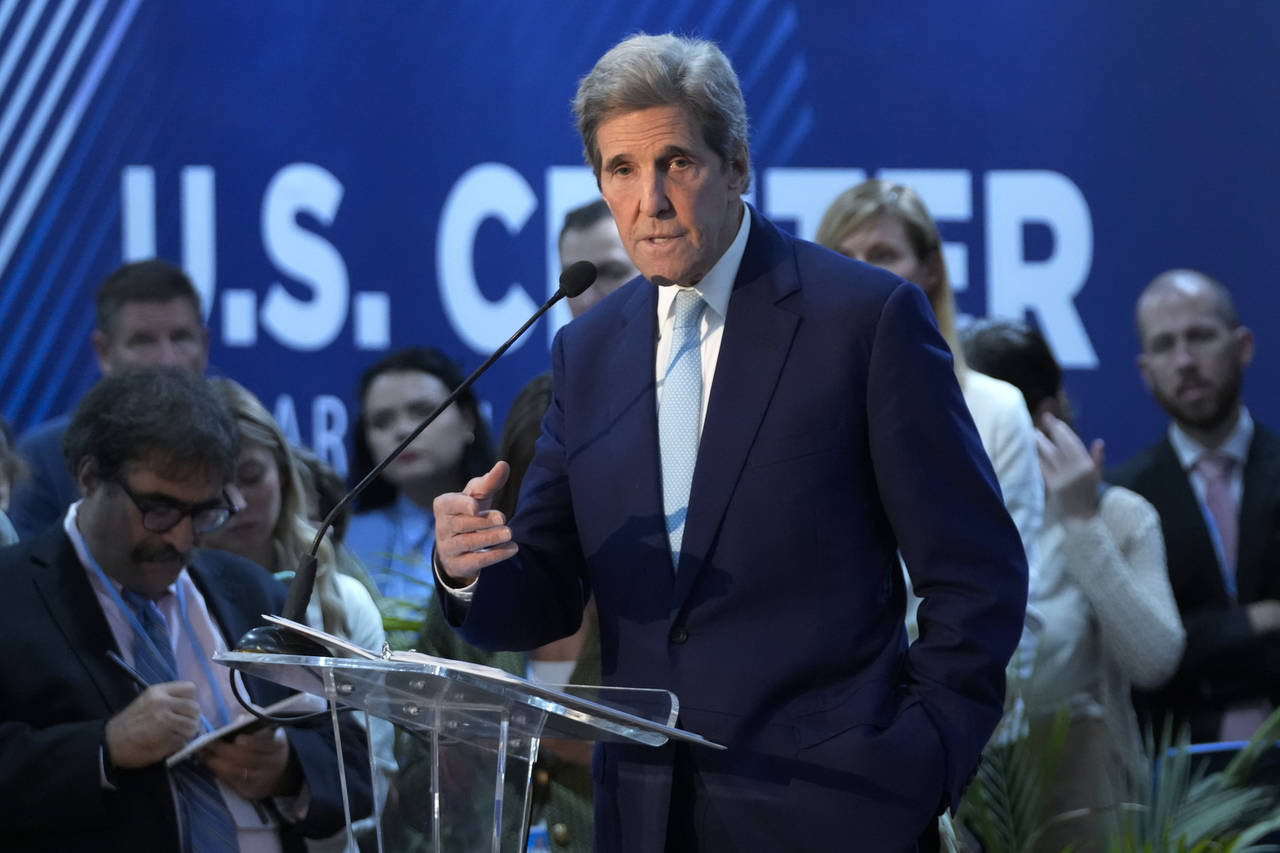 FILE - U.S. Special Presidential Envoy for Climate John Kerry speaks during a session on accelerati...