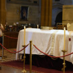 
              The coffin of Cardinal George Pell lays in state at St. Mary's Cathedral in Sydney, Wednesday, Feb. 1, 2023. Mourners paid their respects to Cardinal George Pell who lay in state in a Sydney cathedral on Wednesday as police sought a court order to prevent protesters from disrupting his funeral. (AP Photo/Rick Rycroft, Pool)
            