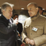 
              U.N. Secretary-General Antonio Guterres, left, talks to the Prime Minister of Pakistan Shehbaz Sharif, right, during the International Conference on Climate-Resilient Pakistan, at the European headquarters of the United Nation, in Geneva, Switzerland, Monday, Jan. 9, 2023. (Salvatore Di Nolfi/Keystone via AP)
            