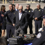 
              President Joe Biden tours the El Paso port of entry, Bridge of the Americas, a busy port of entry along the border, in El Paso Texas, Sunday, Jan. 8, 2023. (AP Photo/Andrew Harnik)
            