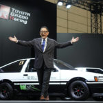 
              Toyota Motor Corp. Chief Executive Akio Toyoda delivers a speech on the stage at the Tokyo Auto Salon, an industry event similar to the world's auto shows Friday, Jan. 13, 2023, in Chiba near Tokyo. (AP Photo/Eugene Hoshiko)
            