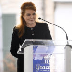 
              The Duchess of York Sarah Ferguson speaks during a memorial service for Lisa Marie Presley Sunday, Jan. 22, 2023, in Memphis, Tenn. She died Jan. 12 after being hospitalized for a medical emergency and was buried on the property next to her son Benjamin Keough, and near her father Elvis Presley and his two parents. (AP Photo/John Amis)
            