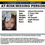 
              FILE -  This image provided by the Oklahoma Highway Patrol, shows a missing persons flyer for 4-year-old Athena Brownfield, who authorities say has been missing since Jan. 10, 2023. The missing 4-year-old Oklahoma girl was beaten to death Christmas night by her caregiver, then buried, according to court documents released Tuesday, Jan. 17. The search for the child is now a “recovery operation," the Oklahoma State Bureau of Investigation said Monday. (Oklahoma Highway Patrol via AP, File)
            