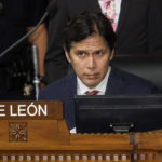 
              FILE - Los Angeles City Council member Kevin de Leon sits in chamber during the Los Angeles City Council meeting Dec. 13, 2022, in Los Angeles. The Los Angeles City Council struggled again Wednesday, Jan. 11, 2023, with a still-unfolding racism scandal that led to the resignation of its former president and left behind a quandary about how to deal with a disgraced member who has resisted calls from President Joe Biden to step down. (AP Photo/Ringo H.W. Chiu, File)
            