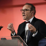 
              Actor Kevin Spacey talks during a master class at the National Museum of Cinema in Turin, Monday, Jan. 16, 2023. Kevin Spacey was in the northern Italian city of Turin on Monday to receive the lifetime achievement award, teach a master class and introduce a screening of the 1999 film "American Beauty." (AP Photo/Luca Bruno)
            