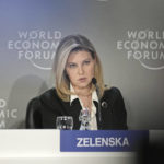
              First Lady of Ukraine Olena Zelenska talks at a press conference at the World Economic Forum in Davos, Switzerland Wednesday, Jan. 18, 2023. The annual meeting of the World Economic Forum is taking place in Davos from Jan. 16 until Jan. 20, 2023. (AP Photo/Markus Schreiber)
            