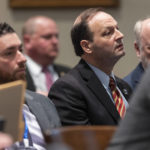 
              South Carolina Attorney General Alan Wilson sits with the prosecution during Alex Murdaugh's trial for murder at the Colleton County Courthouse on Tuesday, Jan. 31, 2023 in Walterboro, S.C.  Murdaugh, 54, is standing trial on two counts of murder in the shootings of his 52-year-old wife and 22-year-old son. Murdaugh faces 30 years to life in prison if convicted. (Joshua Boucher/The State via AP, Pool)
            