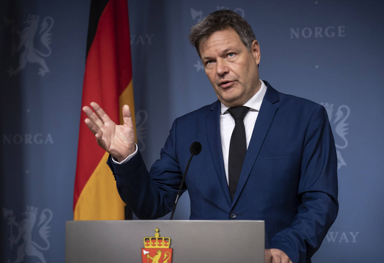 German Vice Chancellor and Economy and Climate Minister Robert Habeck speaks during a joint news co...
