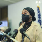 
              Aram Wedatalla, a Hamline University senior and the president of Muslim Student Association (MSA), speaks during a news conference at CAIR-MN office, Wednesday, Jan. 11, 2023, in  Minneapolis. A Hamline University lecturer showed a painting of the Prophet Muhammad and  Wedatalla was one of the students in the class when the image was displayed. (Kerem Yücel/Minnesota Public Radio via AP)
            