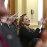 
              State Rep. Kadyn Wittman applauds special guests as South Dakota Gov. Kristi Noem delivers her the State of the State address on Tuesday, Jan. 10, 2023, at the South Dakota State Capitol in Pierre, S.D. (Erin Woodiel/The Argus Leader via AP)
            