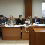 
              Members of the Moscow Helsinki Group and their lawyers talk in the courtroom before a hearing on the lawsuit to liquidate the Moscow Helsinki Group in Moscow, Russia, Wednesday, Jan. 25, 2023. The Moscow Helsinki Group is one of the country's oldest human rights organizations. (AP Photo/Alexander Zemlianichenko)
            