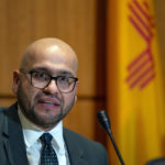 New Mexico State Rep. Javier Martinez, D-Albuquerque, speaks after being elected as the new Speaker of the House during the opening day of an annual legislative session in the House of Representatives in Santa Fe, N.M., on Tuesday, Jan. 17, 2023. The Democratic-led Legislature prepared to tap a multibillion-dollar budget surplus as they take on daunting challenges of crime, lagging student achievement in schools and below-average workforce participation. (AP Photo/Andres Leighton)